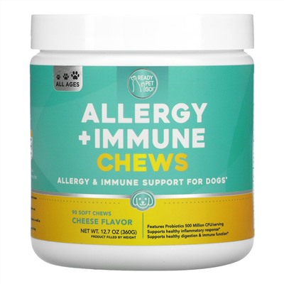 Ready Pet Go, Allergy + Immune Chews, For Dogs, All Ages, Cheese, 90 Soft Chews