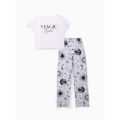 Пижама женская (футболка, брюки) KAFTAN Magic night, размер 52-54, белая