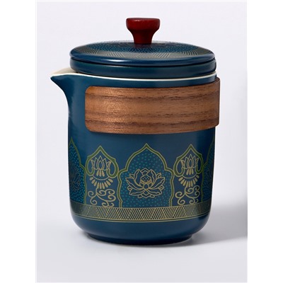 Набор для чайной церемонии ДЖЕКИЧАЙ «Сайдзё», 8 предметов, на 4 персоны, чашка 45 мл, чайник 285 мл, керамика, синий