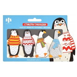 Закладки фигурные с клеевым краем 30х65 мм 4цвх15шт ПИНГВИНЫ бумажные 66589 Феникс
