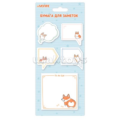 Набор клейкой бумаги для заметок "Funny Corgi" 45x45 мм и 80x80 мм,