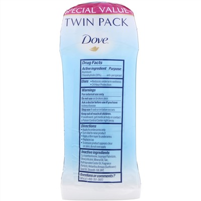 Dove, Invisible Solid Deodorant, Powder, 2 Pack, 2.6 oz (74 g) Each