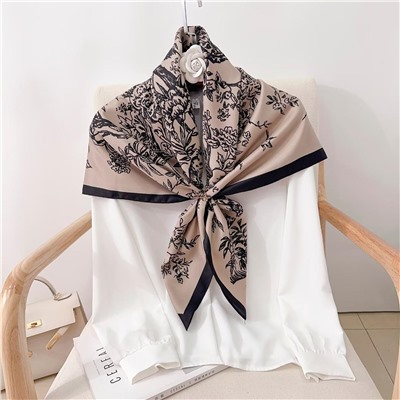 Платок шелковый на голову и шею весенний, мультицвет