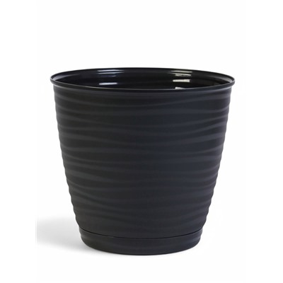 Горшок для цветов с поддоном Saffron, 9.1 л, d=26.7 см, h=24.5 см, пластиковый, чёрный