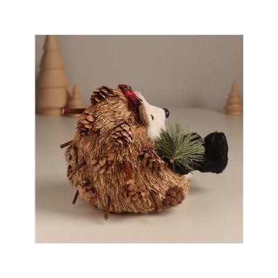 Фигурка «Ёжик с еловой веточкой и бантиком на голове», 12×10×14 см