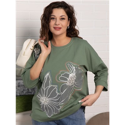 Блуза Цветочная рапсодия (зеленая) Б15312-18М