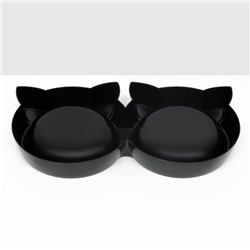 Миска двойная «Кошка» 27×14×3.5 см, с прорезиненными ножками, чёрная