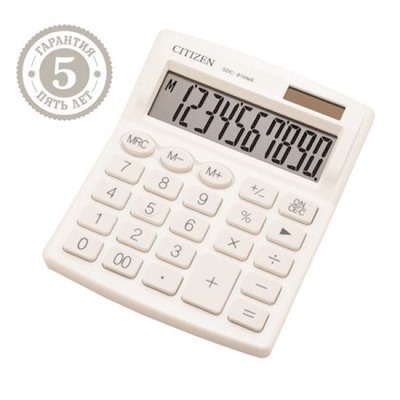 Калькулятор CITIZEN 10 разрядов 25х102х124 мм  2 питания белый SDC-810NR-WH CITIZEN