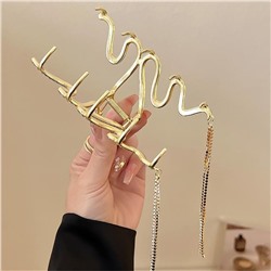 Краб для волос металлический сверкающий Змейка с Цепочками. Цвет: СЕРЕБРО