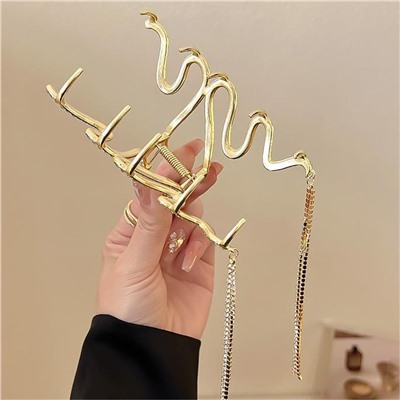 Краб для волос металлический сверкающий Змейка с Цепочками. Цвет: СЕРЕБРО