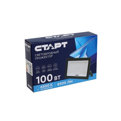 Прожектор светодиодный СТАРТ, 100 Вт, 8500 Лм, 6500К, IP65, чёрный