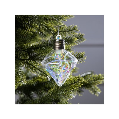 Ёлочный шар «Морозный кристалл», 11×7.5 см, 1 LED, от батареек, свечение RGB