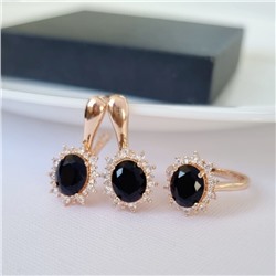 Комплект ювелирная бижутерия коллекция  "Дубай" серьги и кольцо 17 р, покрытие: позолота, вставка: фианиты, цвет: черный и прозрачный, арт.213.997-17