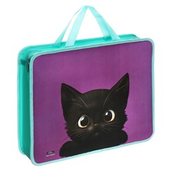 Папка для труда, А4, пластиковая, 33×26×7.5 см «Котик черный» МИКС