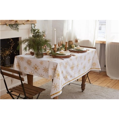 Скатерть новогодняя «Этель. Золотые снежинки», 149×300 ±3 см, 100% хлопок, 190 г/м²