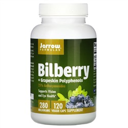 Jarrow Formulas, комплекс полифенолов из черники и кожуры винограда, 280 мг, 120 вегетарианских капсул