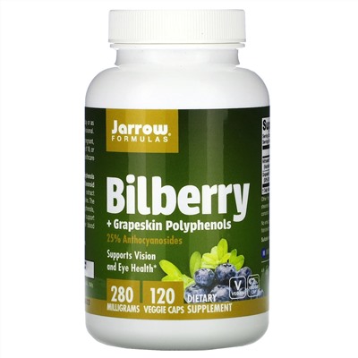 Jarrow Formulas, комплекс полифенолов из черники и кожуры винограда, 280 мг, 120 вегетарианских капсул