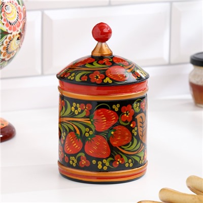 Банка для хранения сыпучих продуктов, кадочка, средняя, 9×14 см, дерево, хохлома, МИКС