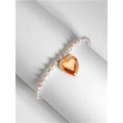 Браслет из золочёного серебра с пресноводным культивированным жемчугом - Сердце 251-20-211-18з