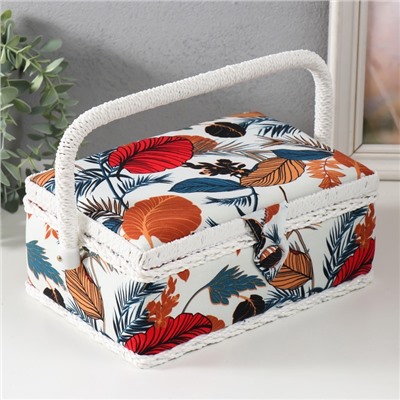 Шкатулка для рукоделия и шитья «Тропические листья», хранение ниток, иголок, мелочи, 24×16×11 см