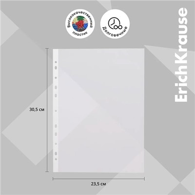 Файл - вкладыш ErichKrause Fizzy Clear, А4, 40 мкм, прозрачный, тиснение «апельсиновая корка», вертикальный, вмещает до 50 листов, 100 штук