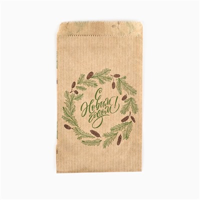 Пакет бумажный фасовочный новогодний, крафт, «Еловые веточки», 8×16 см без окна