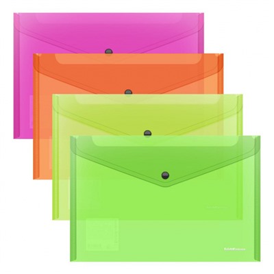 Папка с кнопкой  А4 140мкм 47044 Fizzy Neon полупрозрачная ErichKrause