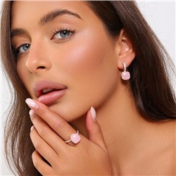 Комплект ювелирной бижутерии коллекция "Дубай" серьги и кольцо 17 р, покрытие позолота, вставка: фианиты, цвет: розовый матовый и прозрачный, арт.314.878-17