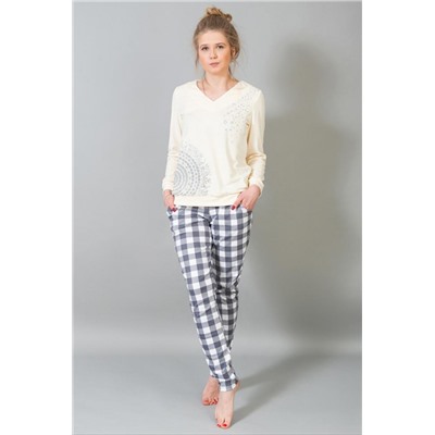 Женский домашний костюм с брюками и кофтой 184 (Бежевый)