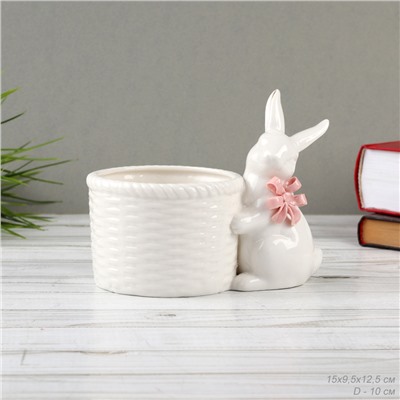 Фигурка кашпо белое Кролик 15х9,5х12,5 см / 19083-1W /уп 24/