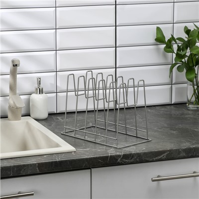 Подставка под крышки настольная, 5 предметов, 28×16×22 см, хром