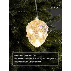 Ёлочная игрушка светодиодная «Шишка», 10×8 см, 5 LED, от батареек ААх2, свечение тёплое белое