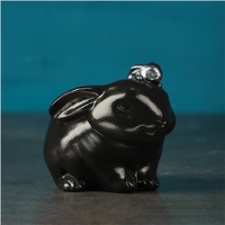 Декоративное кашпо для цветов «Зайчиха с зайчонком», h=9 см, гипс, черное, серебристое