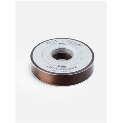 Лента атласная TEIRA, двухсторонняя, 20 мм, 25±1 м, коричневая №0850