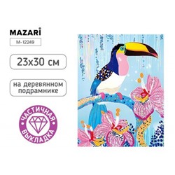 Алмазная мозаика по номерам 23х30 см (НА ПОДРАМНИКЕ) "ТУКАН" частичная выкладка M-12249 Mazari