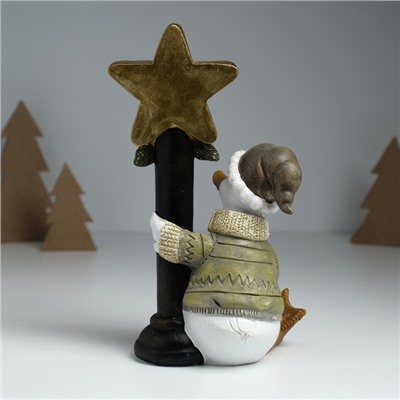 Фигурка светящаяся полистоун «Гусь в свитере у фонарного столба со звездой», 12.5×9×20.3 см