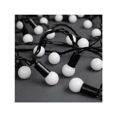 Гирлянда «Нить» 10 м с насадками «Шарики 1.5 см», IP44, тёмная нить, 100 LED, свечение бело-синее, мигание, 220 В