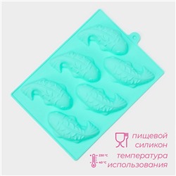 Форма для выпечки Доляна «Золотая рыбка», силикон, 24×16.5 см, 6 ячеек (9.5×4.5×2 см), бирюзовая