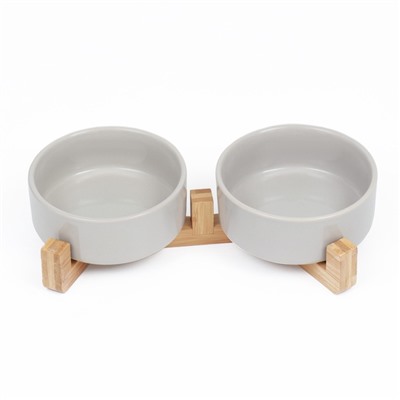 Миски для кошек керамические Пижон, двойные на подставке, 2×450 мл 28.5×15.5×7 см, серые