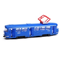 Модель пластик Трамвай 24 см. (свет-звук , двери, синий) в коробке