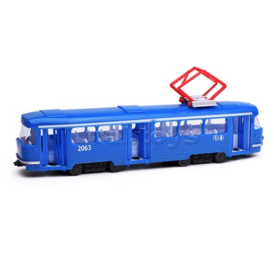 Модель пластик Трамвай 24 см. (свет-звук , двери, синий) в коробке