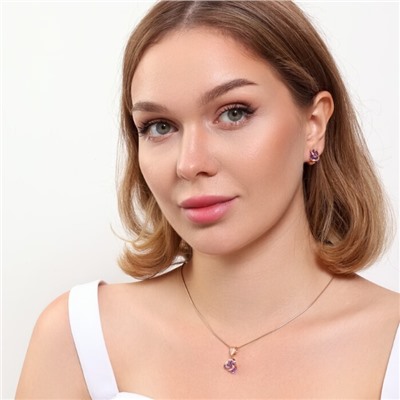 Комплект ювелирная бижутерия коллекция  "Дубай" серьги и кулон, покрытие: позолота, вставка: фианиты, цвет: фиолетовый, арт.215.427