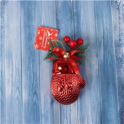 Ёлочная игрушка «Рукавичка с ягодками» 12×6.5 см, красный