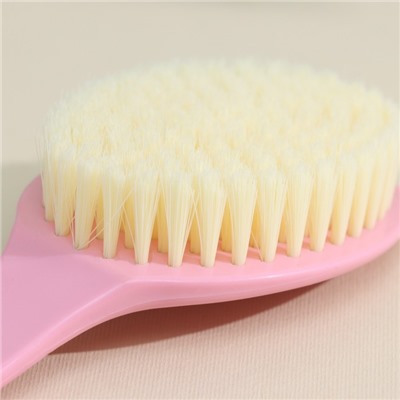 Щётка массажная для тела Доляна, с ручкой и массажёром, искусственная щетина, розовая