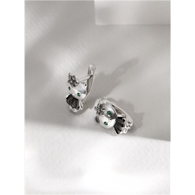 Серьги детские из серебра с фианитами родированные - Кошечки, Кошки 925 пробы 5030р232