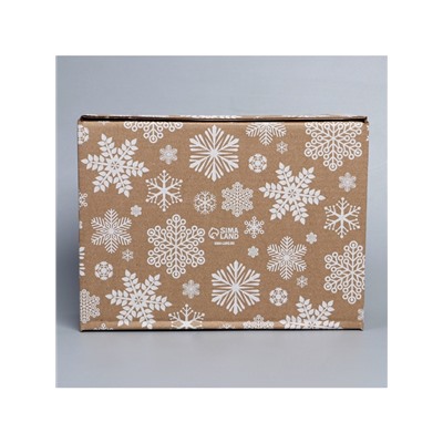 Коробка новогодняя складная «Снежинки», бурый, 27×21×9 см, Новый год