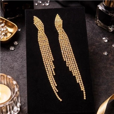 Серьги длинные висячие со стразами "Вечерние", цвет: шампань, арт.012.018