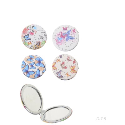 Зеркало карманное 7 см / GT352 /уп 50/300/ кожзам, стразы микс