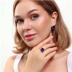 Комплект ювелирная бижутерия коллекция  "Дубай" серьги и кольцо 18 р, покрытие: позолота, вставка: фианиты, цвет: синий, арт.215.443-18