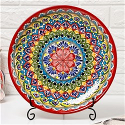 Ляган узбекский Риштанская керамика «Узоры», для плова, d=32 см, красный